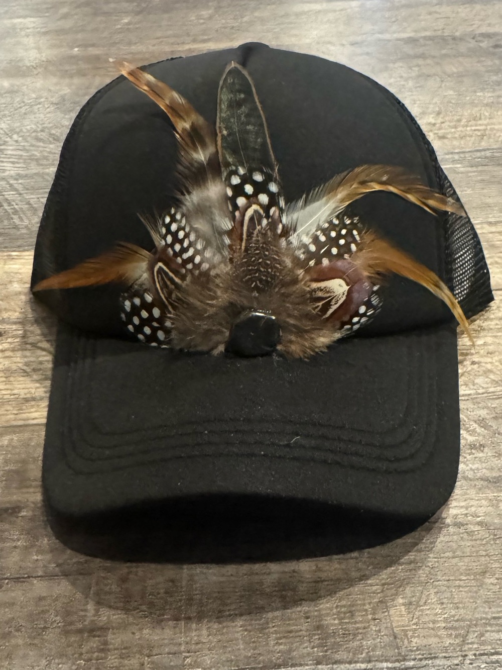 Handcrafted Feather & Turquoise Western Trucker Hat